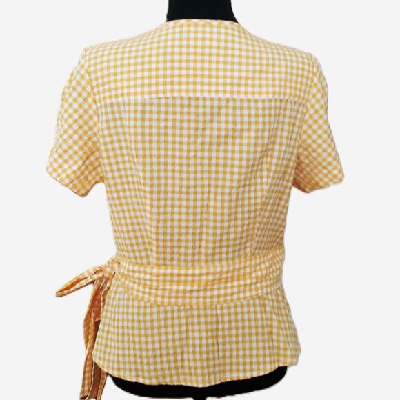 Max Studio Wrap A Round Gingham Top Short Sleeve Size Medium - Picture 3 of 5
